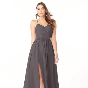 Gray Azizie Sweetheart Neckline A-Line Pleated Chiffon Dress with slit